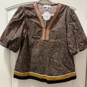 She + Sky Brown Floral Blouse